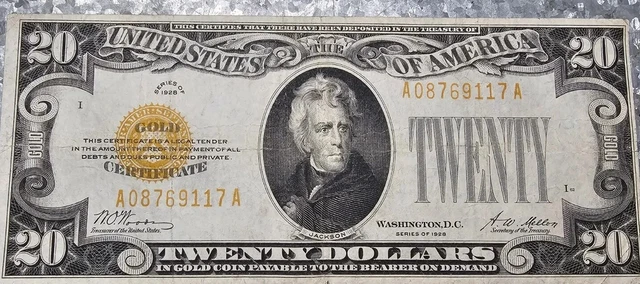 Series of 1928 $20 Gold Certificate Twenty Dollar Bill FR 2402 - Free Ship US
