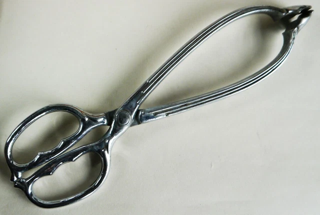 Good Quality Original Vintage Art Deco Large Chrome Fireplace Scissor Tongs