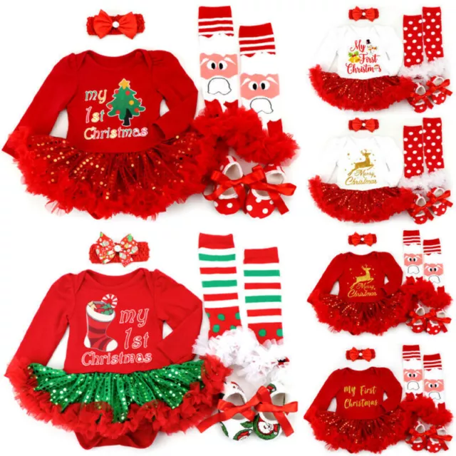 Baby Girl Christmas Romper Tutu Dress Toddler Infant Costume Xmas Outfit Clothes