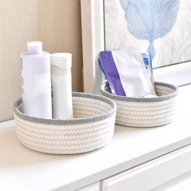 2 Pieces Round Small Woven Baskets Set for Vegetable Bathroom - Gray