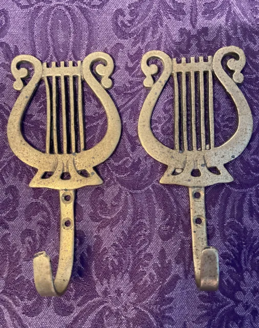 Vintage Brass Harp Hat Coat Wall Hooks