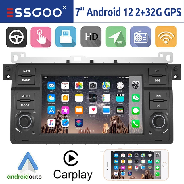 AUTORADIO CARPLAY ANDROID 12 GPS RDS WIFI HIFI Pour BMW E46 3er 318 320