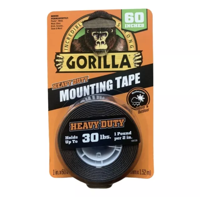 Gorilla Heavy Duty MOUNTING TAPE Double-Sided Black Holds 30 lbs 1" x 60"