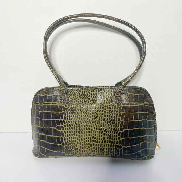 LONGCHAMP Roseau Green Croc Embossed Shoulder Bag With Dust Cover 3