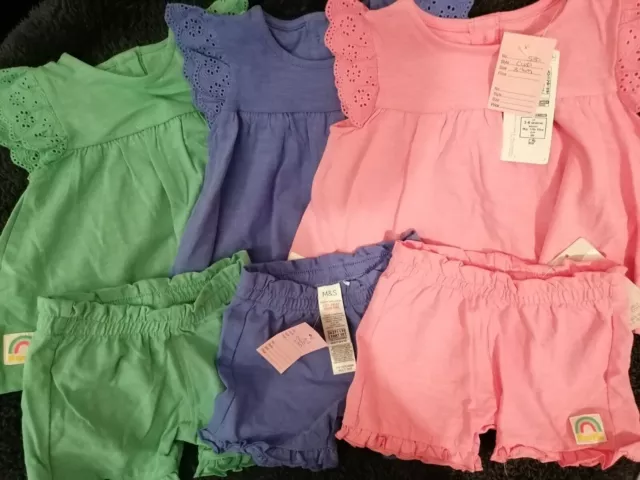 MS Mädchen T-Shirt Shorts 3 bis 6 Monate und Outfits neu Bereit für den Sommer