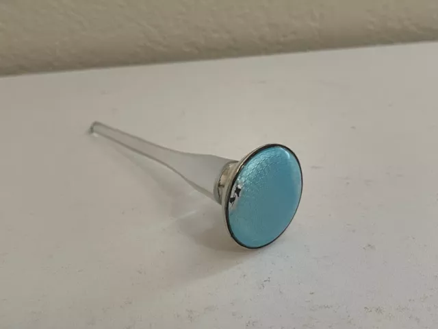 Antico Argento Sterling & Blu Guilloche Smalto Profumo Bottiglia Stopper/Dabber