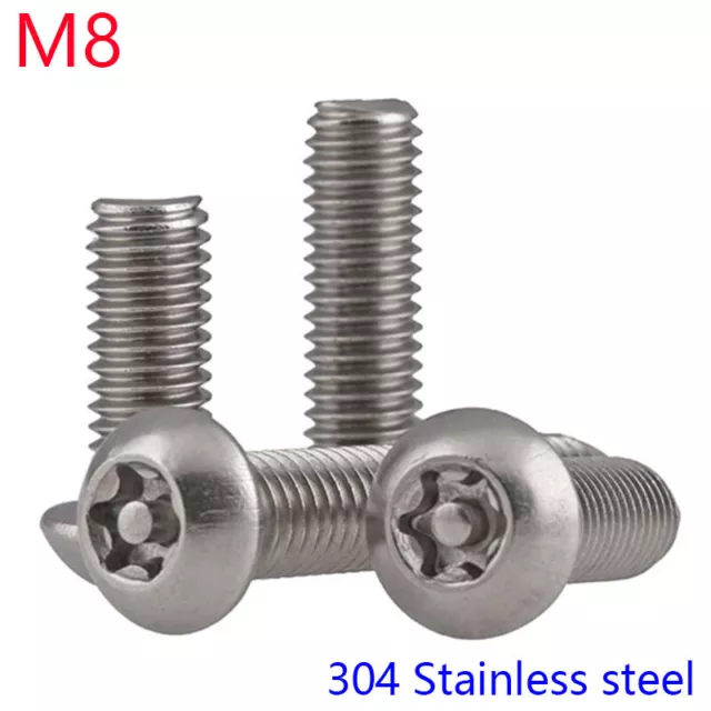 M8 - 1.25 304 Stainless steel Pin Tamper Torx Security Button Head Screw Bolts