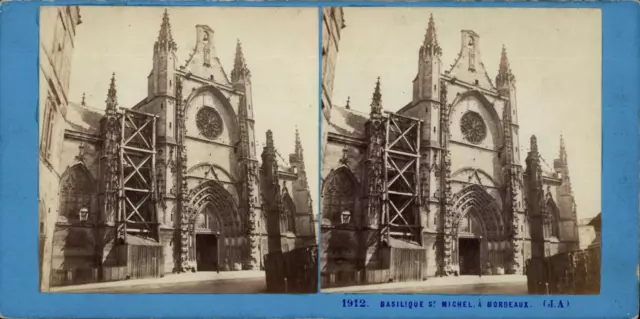 France, Bordeaux, Basilique Saint-Michel, vintage print, ca.1860, stéréo Tirage