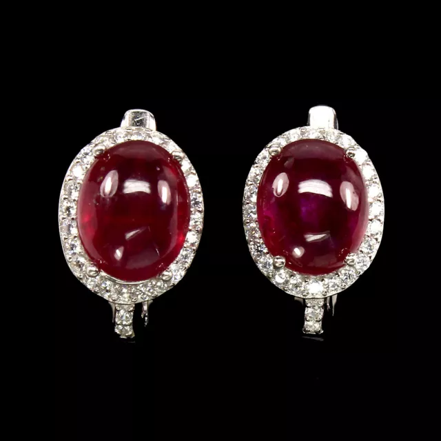 7.92 Ct NATURAL RUBY 14K WHITE GOLD OVER 925 STERLING SILVER EARRINGS