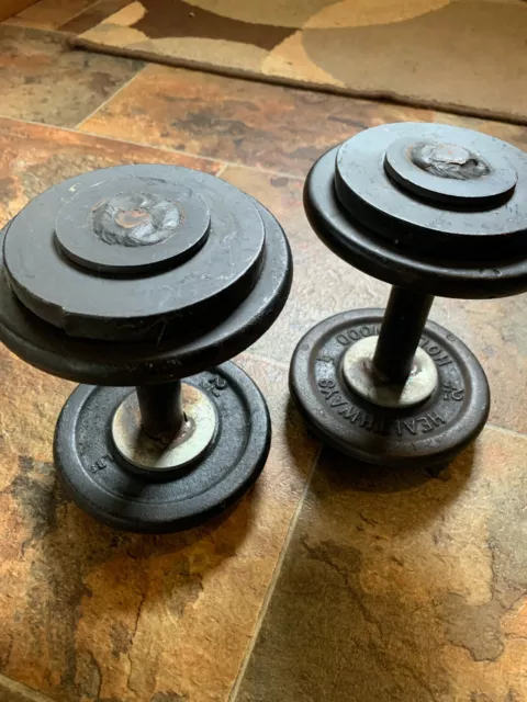 PAIR vtg HEALTHWAYS HOLLYWOOD Standard TEN Pound Weights With Dumbbell Bar