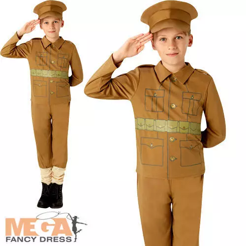 WW1 Soldier Boys Fancy Dress Military Army 1910s Kids Childrens Costume Outfit