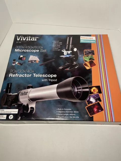 Vivitar 300x/450x/600x Microscope Set & 20x/30x/40x Refractor Telescope w/Tripod