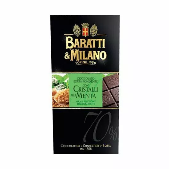 TAVOLETTA CIOCCOLATO FONDENTE CRISTALLI DI ZUCCHERO A MENTA BARATTI E MILANO 75g