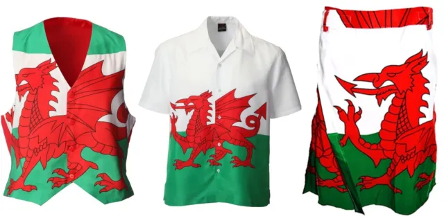 Cappotto vita/camicia/kilt nuovo Galles bandiera drago bandiera rugby calcio