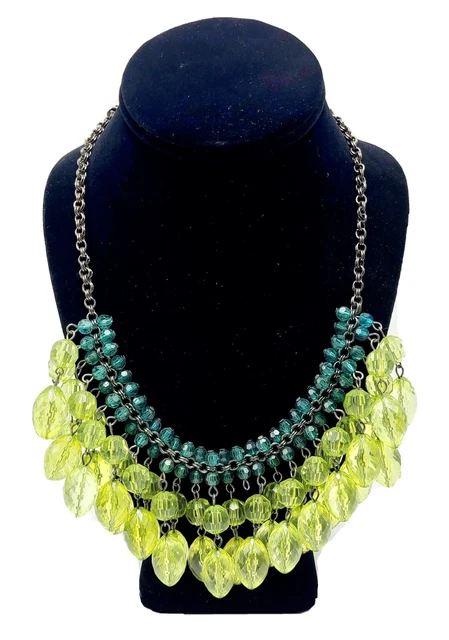 Green Beaded Cluster Necklace Clear Green Faceted Perfect For St. Patrick's Day