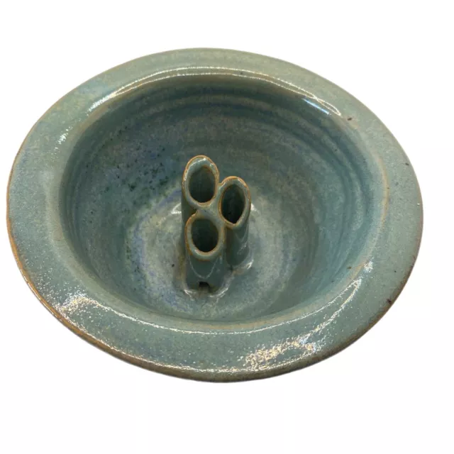 Smoky Mountain Pottery Frog Vase Bowl Flower Arranging Ikebana Studio Art Blue