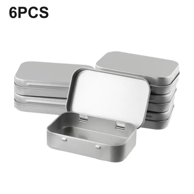 Durable Metal Box Storage Boxes Empty Herbs Storing Hinged Lid 6 Piecce