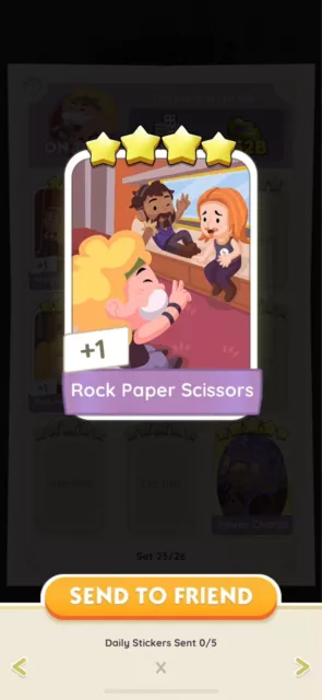 Monopoly go 4 Star sticker card Set#23 - Rock Paper Scissors