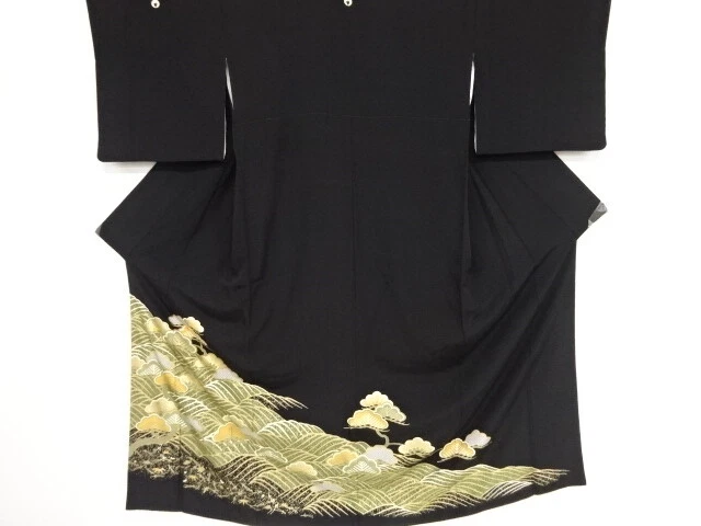 79250# Japanese Kimono / Antique Tomesode / Kinsai / Wave With Wave & Fukiyo