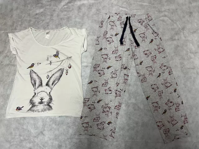 Womens Avon Rabbit Pattern 2 Piece Pyjama Set Size 10 / 12