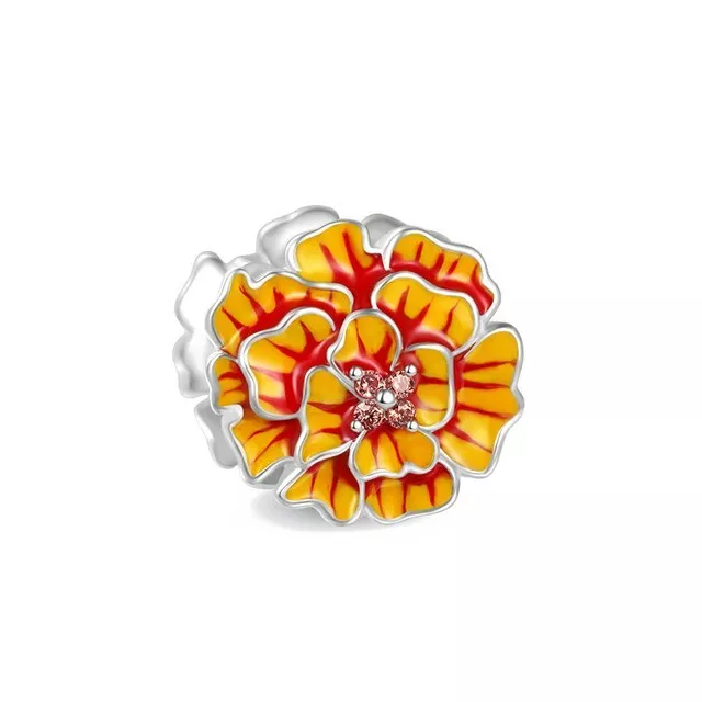 Marigold Flower Charm For European Bracelets S925 Sterling Silver