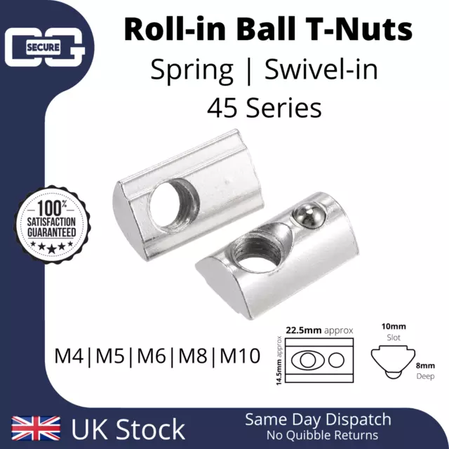 T-nut M4 M5 M6 M8 M10 Spring Swivel/Roll-in Ball Alloy Extrusion 45 Series 4545