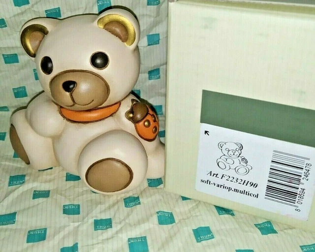 Orso Teddy Rudy THUN In Ceramica - Soprammobile Portafortuna Con Coccinella