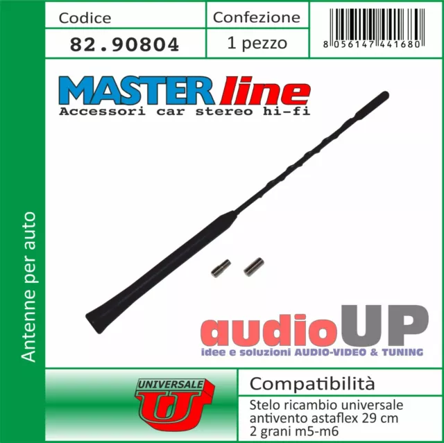 Antenna per auto stilo ricambio in fibra vetro con perni M5 M6. Lunghezza: 29 cm