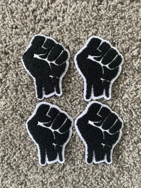 Black Chenille Embroidered Power Fist Iron On Patch- Set Of 4