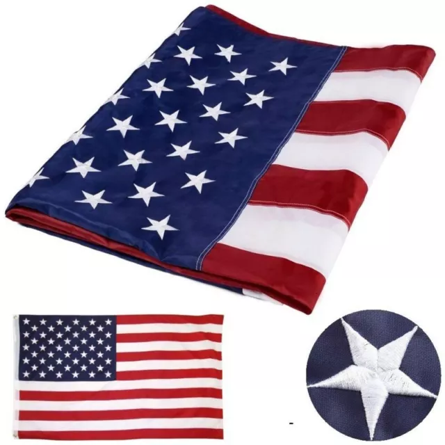 US American Flag 3x5ft Heavy Duty Embroidered Star Sewn Stripe Grommet Polyester