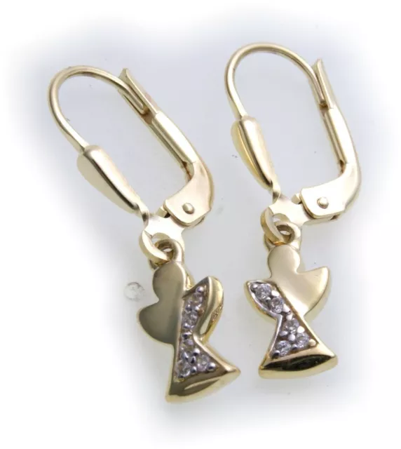 Femme Boucles D'Oreilles Pendentif Ange or Véritable 333 Gardien 8kt Jaune