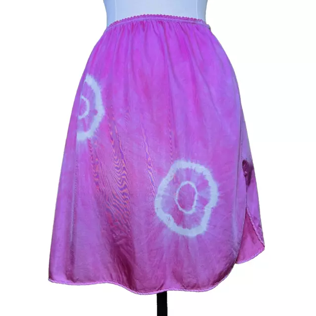 Half Slip Mini Slip Skirt Vintage Pink Tie Dye 1970s Side Slit Stretch BALI Boho