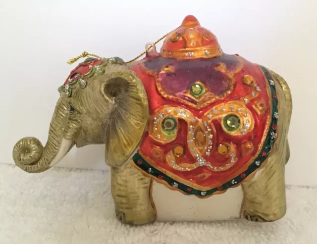 Ornament Elephant Trunk Detailed Beautiful With Red Tapestry and jewels on back