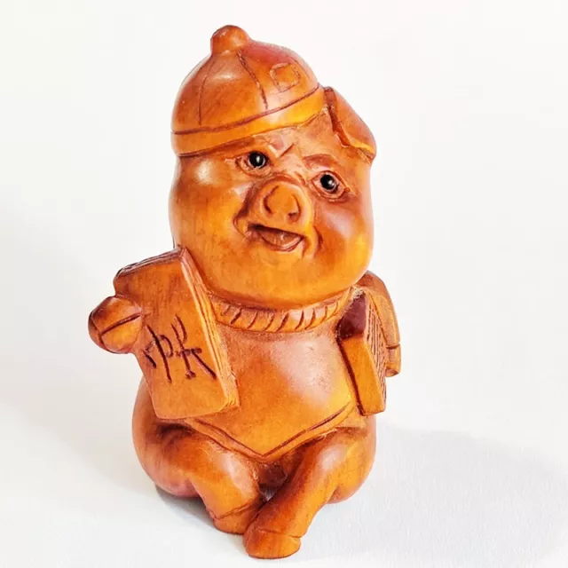Q4816 - 2 " Hand Carved Boxwood Netsuke - Lovely Pig