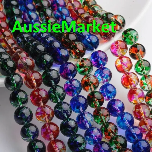 50 x glass spray painted loose beads mixed colours round 8mm crafts suncatchers