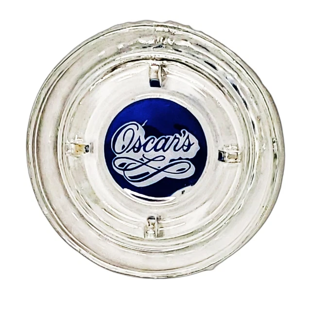 Cenicero de Colección de Vidrio Oscar Azul Transparente Retro MCM Publicidad Mancave Vajilla de Bar