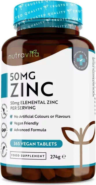 ZINC TABLETS 50MG – 365 Vegan Tablets for 6 Months Supply – Zinc ...