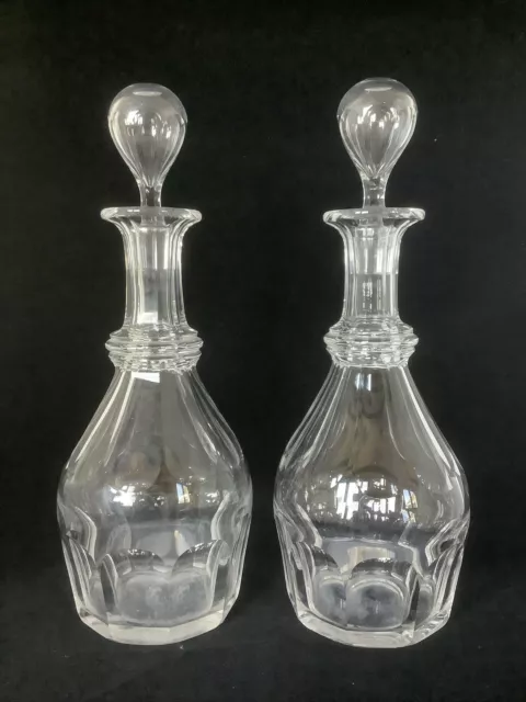 2 Vintage Clear Crystal 12 1/4” Decanters w/ Stoppers Baccarat Harcourt ?