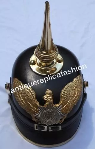 WWI German Pickelhaube Helmet LEATHER Helmet Long Spiked Officer Halloween spart