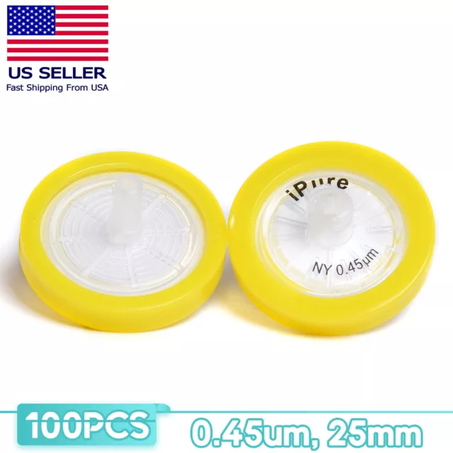 100pcs Nylon NY Syringe Filters 25mm 0.45um Pore Size Non-Sterile PP Prefilter