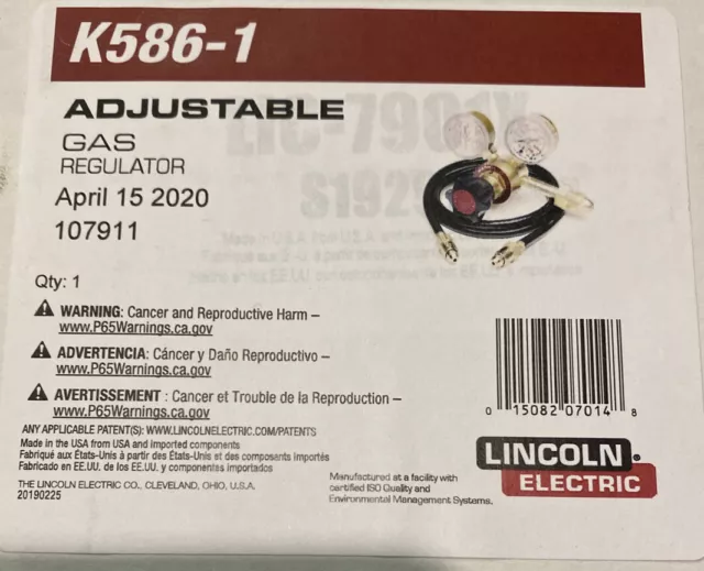 Lincoln Electric HARRIS K586-1 Reg Kit,Cyl,Ar, Ar-Blend Gas, CO2,CGA580.