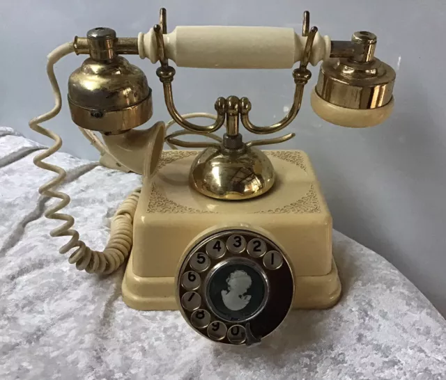 Antique Style Tele Antiques Rotary Dial Brass & Plastic Telephone