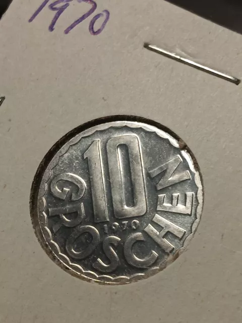 1970  Austria 10 Groschen Coin PROOF  ( LOW Mintage  )  Rare World Coin   N/213