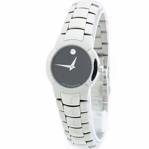 W337- Ladies Movado 84-A1-1842 Museum Stainless Steel Black Dial Quartz Watch