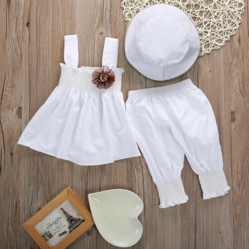 Bambino Neonato Bambino Ragazze Bianco 3 Pezzi Estate Vestito
