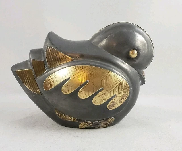 VINTAGE PEWTER DUCK Bird Figurine With Brass Details 20.01 PicClick