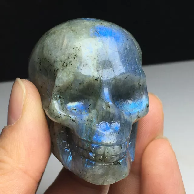110g Natural Crystal Specimen.Labradorite . Hand-carved. Exquisite Skull.GIFT,UZ