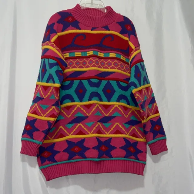 Vintage grandma sweater colorful usa made textured one size guc read! e2350