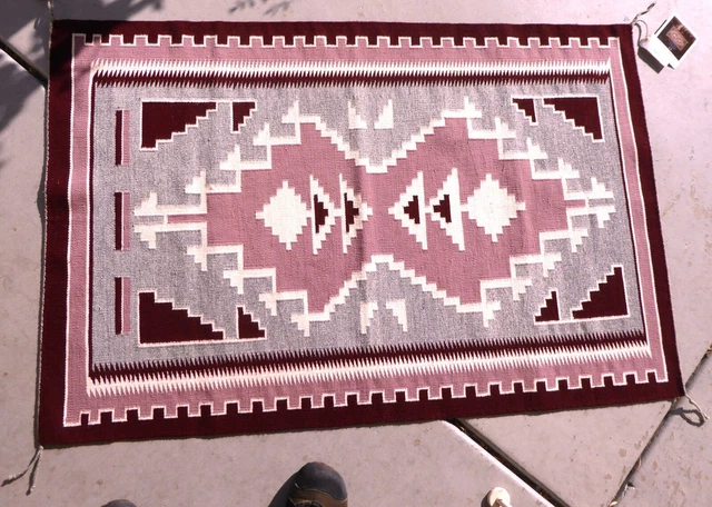 Vintage LUKACHUKAL Navajo Hand Woven Rug by Lena Poyer w/ Provenance 33 x 50"