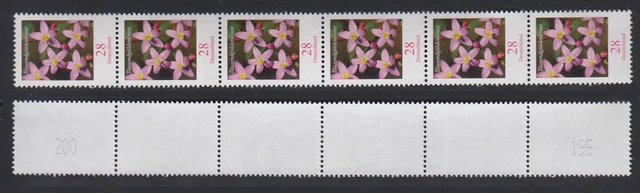 Bund 3088 RM RA 6er Streifen mit Nummer 200 Blumen Tausendgüldenkraut 28 Cent **